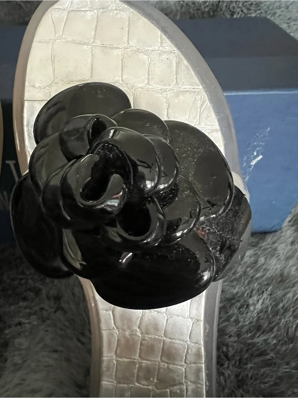 Stuart Weitzman Black Floral Appliqué Slide Sandals